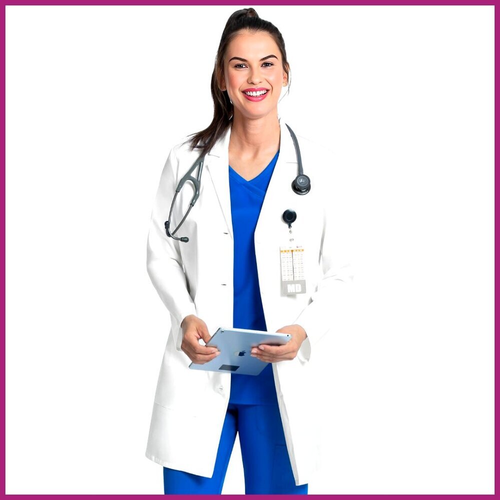 Lab Coat with 3 Pockets, 65% Polyester 35% Cotton Built-in Stretch Twill